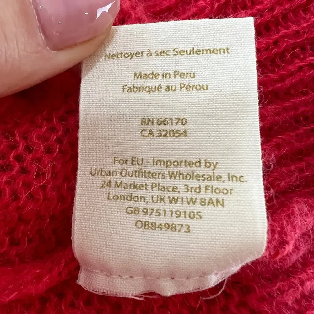 FREE PEOPLE Red Sweater Alpaca Gossamer Pullover V-Neck Size XS X-Small
